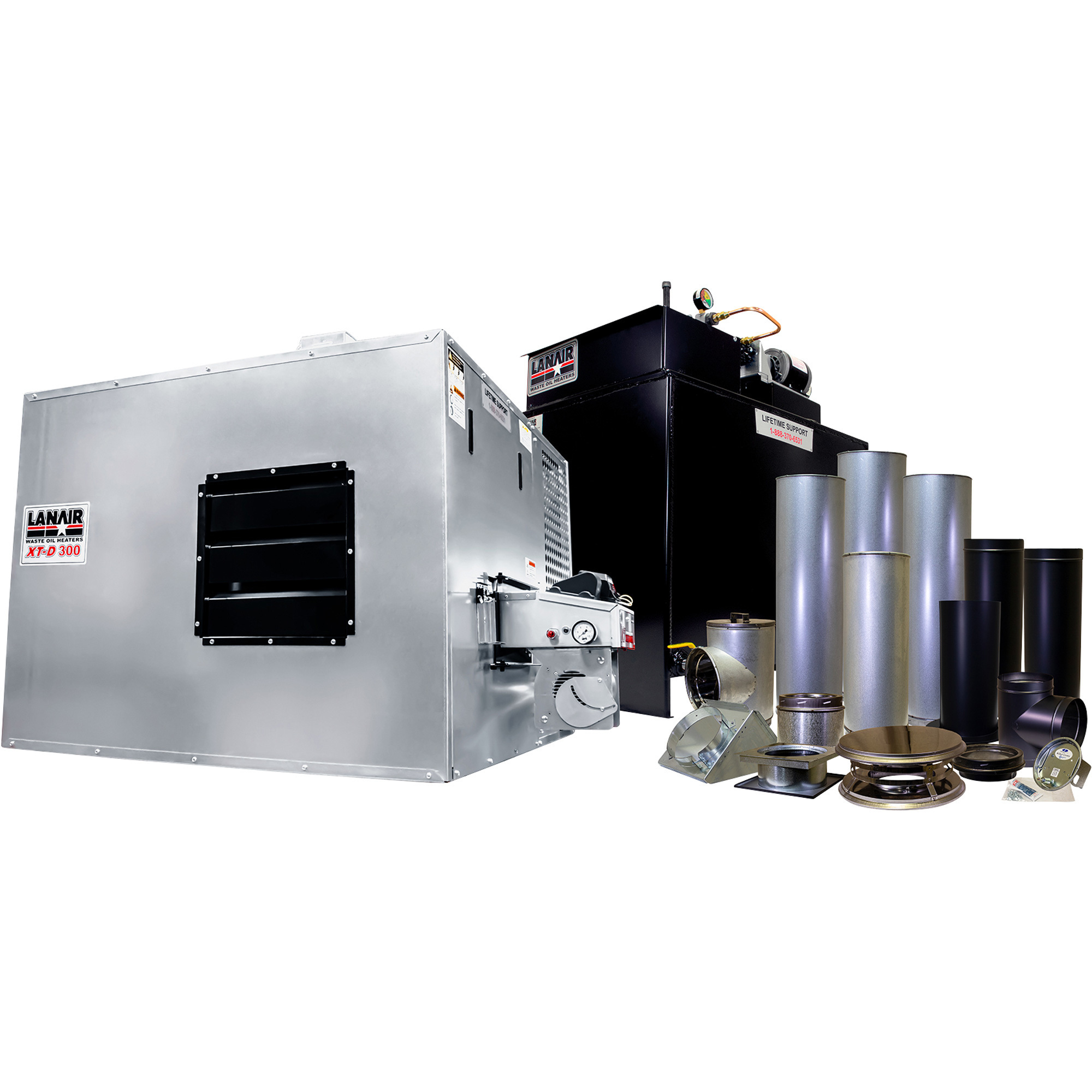 Lanair Waste Oil-Fired Thermostat-Controlled Heater Ductable Package 2, 300,000 BTU, 10,000 Sq. Ft. Capacity